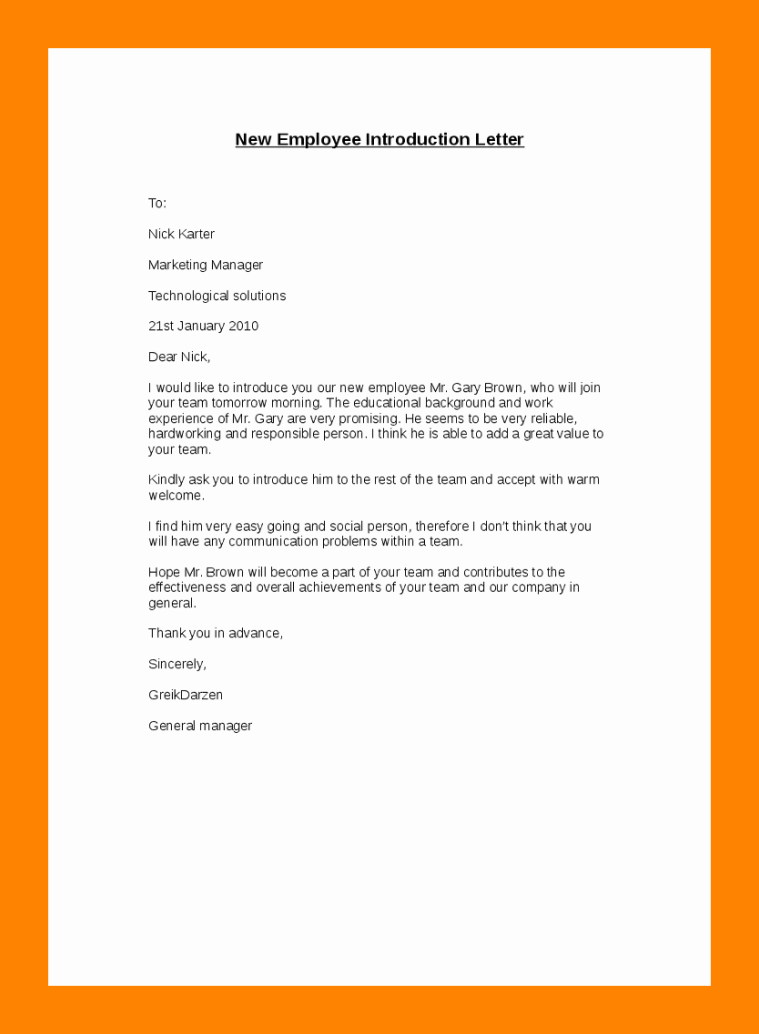 New Hire Letter Samples Lovely 8 Self Introductory Email Sample