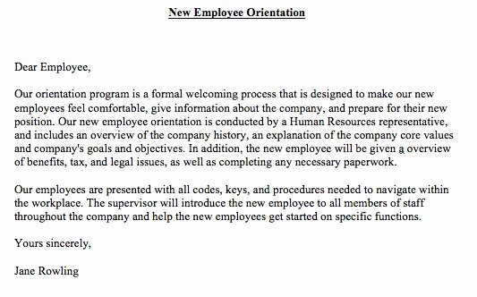 New Hire Letter Samples New New Employee orientation Letter