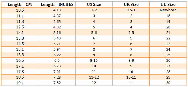 Newborn Shoes Size Chart Elegant Baby Foot Size Chart