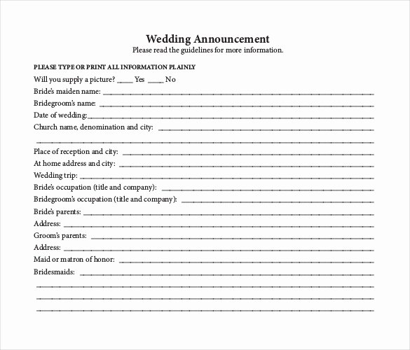 Newspaper Wedding Announcement Template Inspirational Wedding Announcement Template – 10 Free Word Pdf