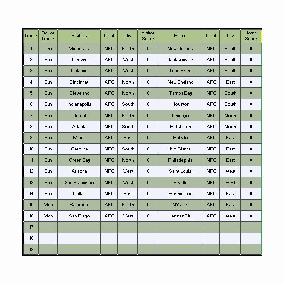 Nfl Football Pool Template Awesome 28 Of Nfl Pool Excel Spreadsheet Template