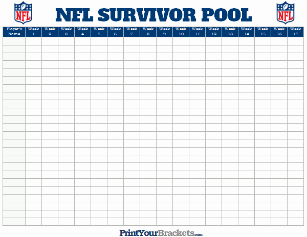 Nfl Football Pool Template Beautiful Nfl Survivor Pool Sheet Printable Football Suicide Pool