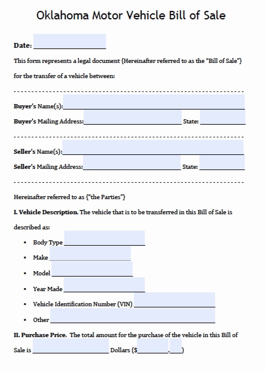 Nj Dmv Bill Of Sale Fresh Free Oklahoma Dps Motor Vehicle Bill Of Sale form