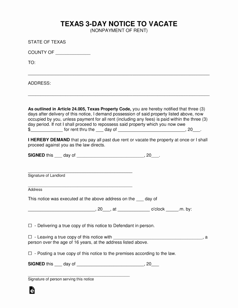 Non Payment Of Rent Letter Best Of Texas 3 Day Notice to Quit form Non Payment