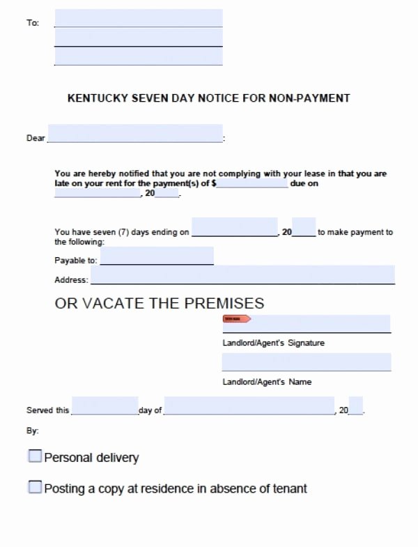 kentucky 7 day notice to quit for non payment of rent eviction notice