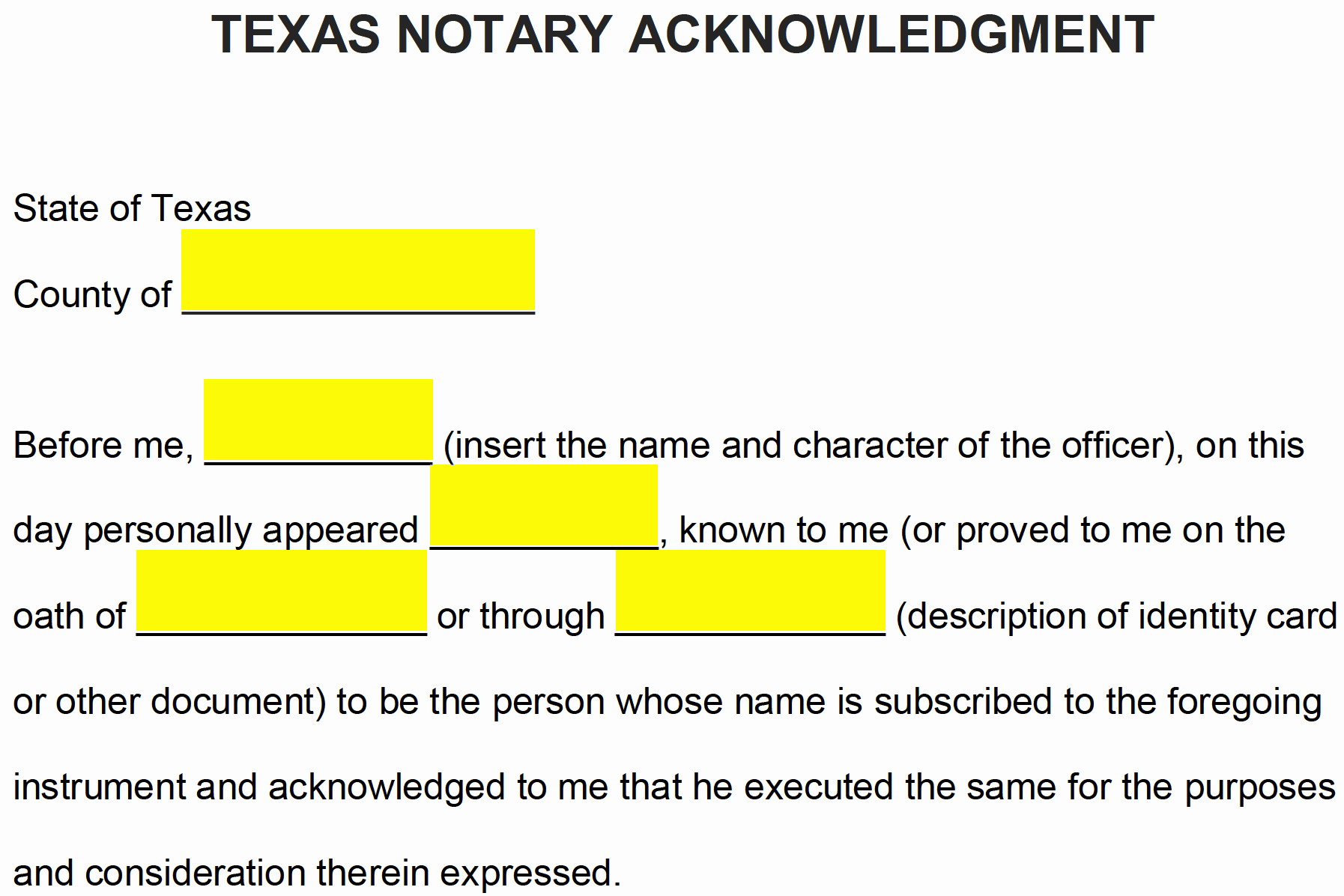 Notary Public Document Sample Awesome Free Texas Notary Acknowledgment form Pdf