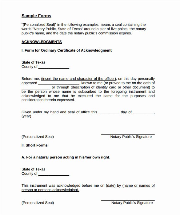 Notary Public Document Sample Best Of 9 Sample Notary Statements Free Sample Example format