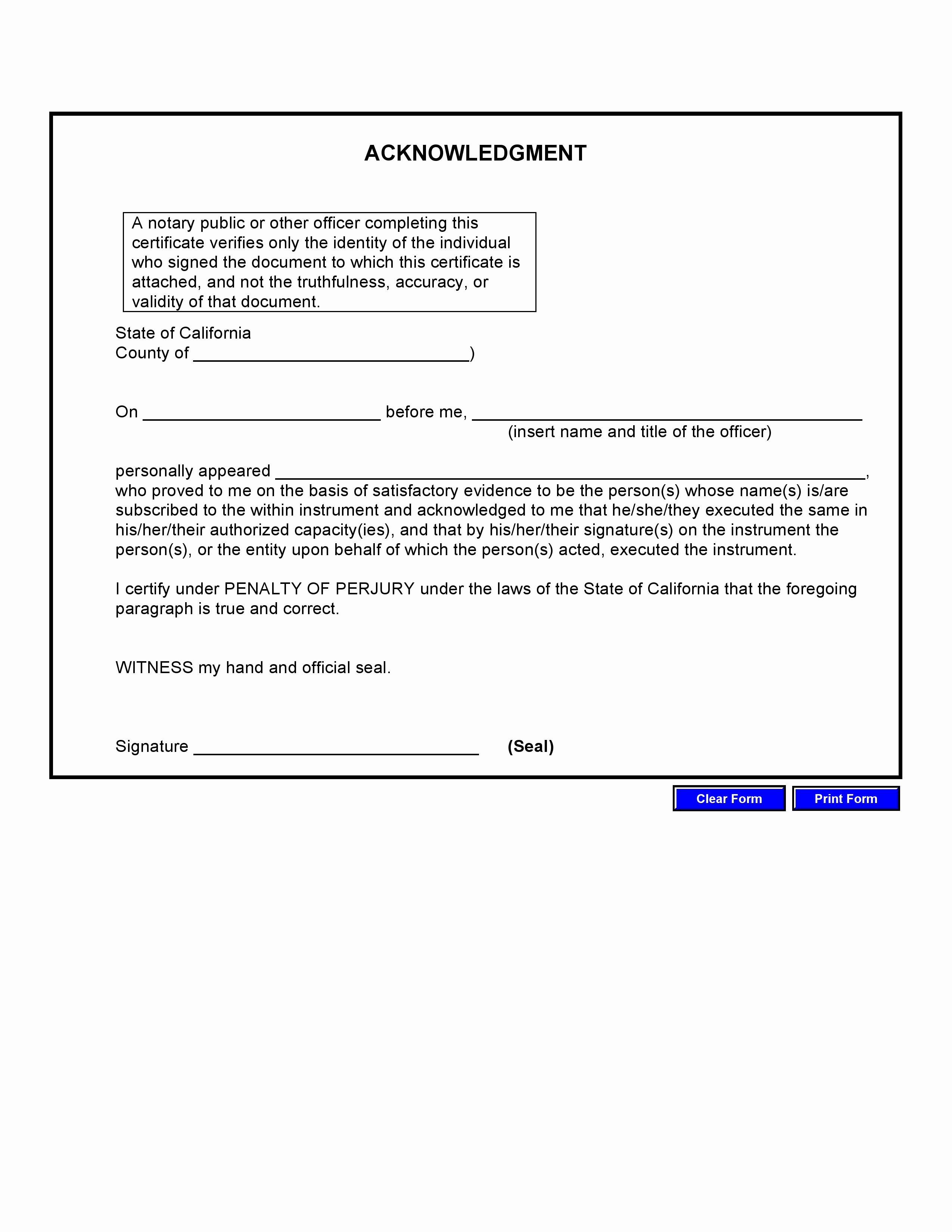 Notary Public Document Sample Fresh California Notary Public Acknowledgement – Notary Public