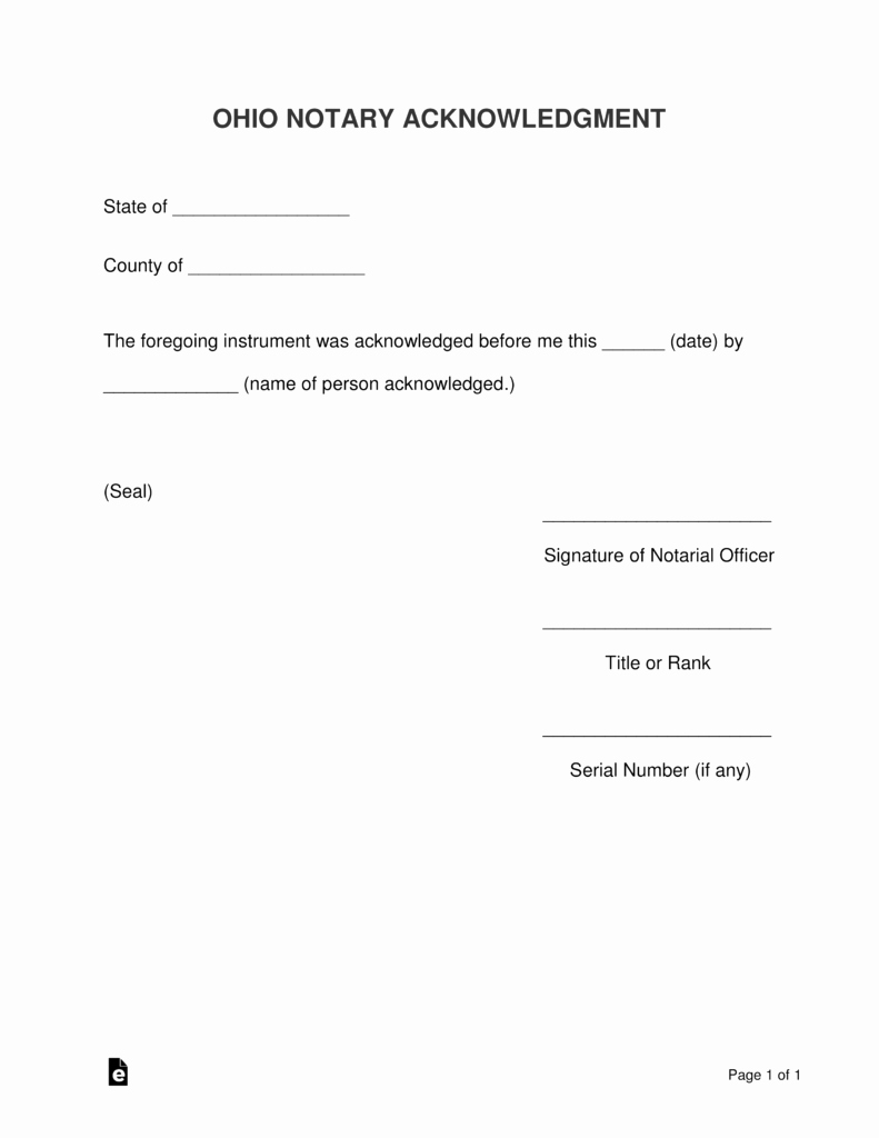 Notary Public Document Sample Lovely Free Ohio Notary Acknowledgment form Pdf Word