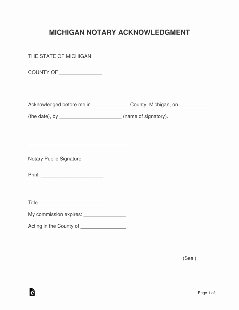 Notary Public Document Sample New Free Michigan Notary Acknowledgment form Word