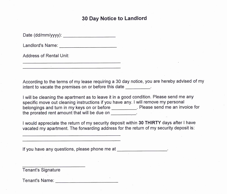 Notice Letter to Landlord Awesome 30 Day Notice to Landlord Sample Letter