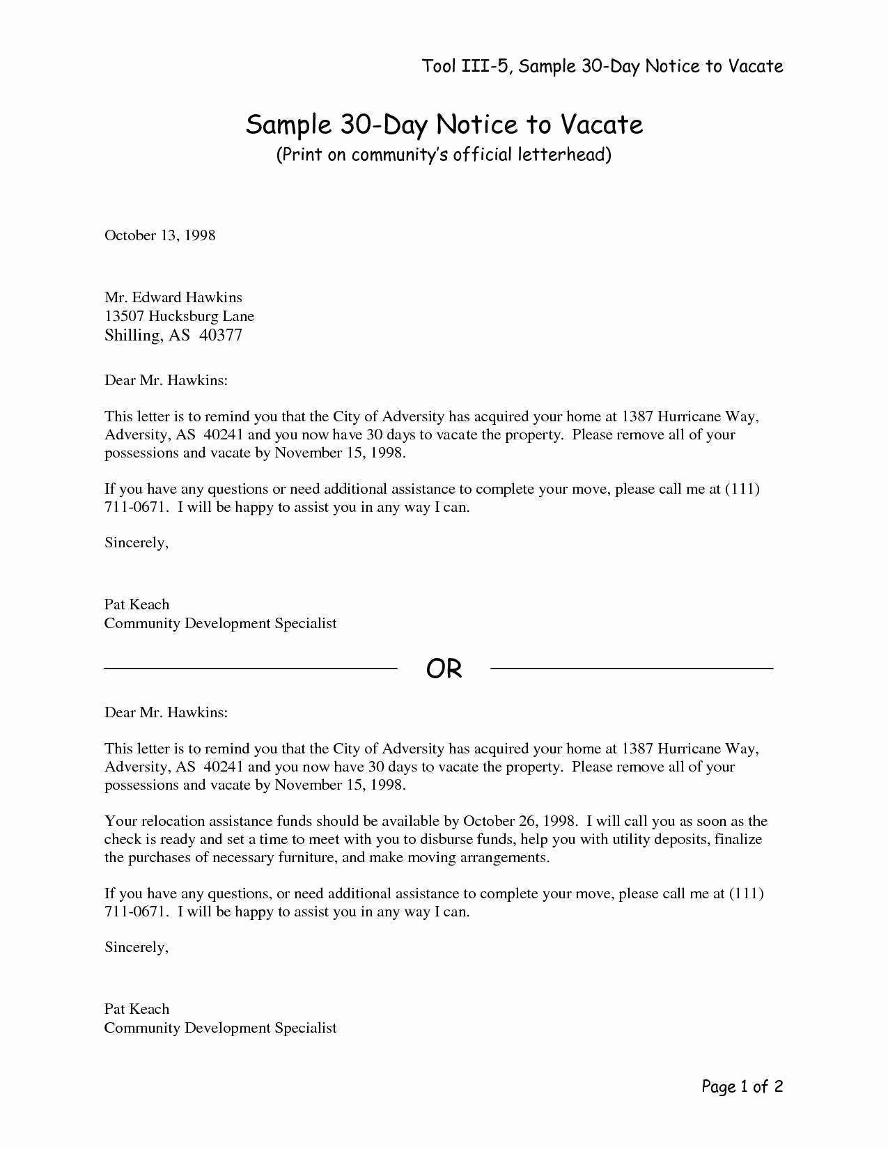 Notice Letter to Landlord Elegant 30 Day Notice Letter to Landlord Template Samples