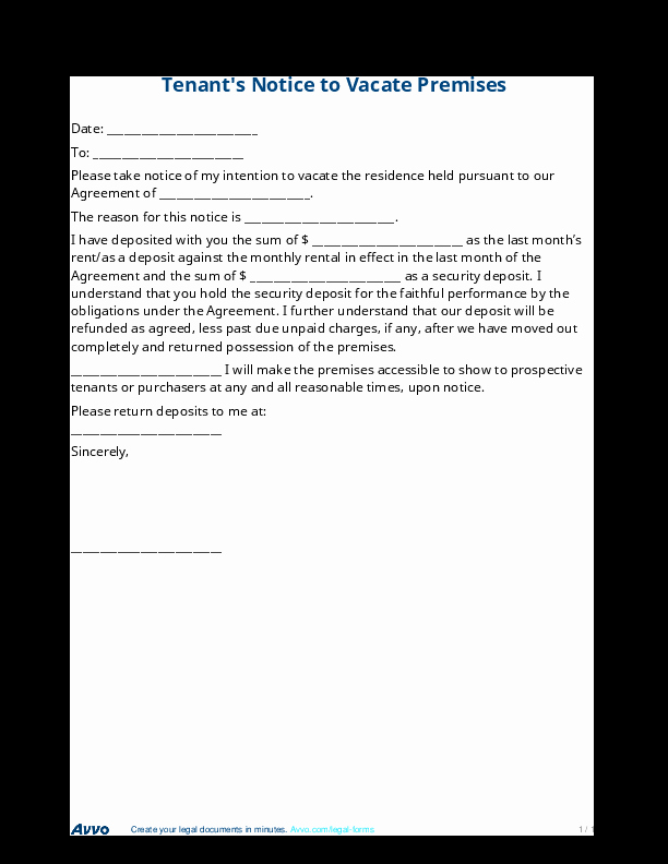 Notice to Landlord to Vacate Awesome 30 Day Notice to Landlord