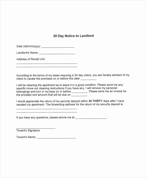 Notice to Landlord to Vacate Elegant Free 14 Examples Of 30 Day Notice In Pdf Doc