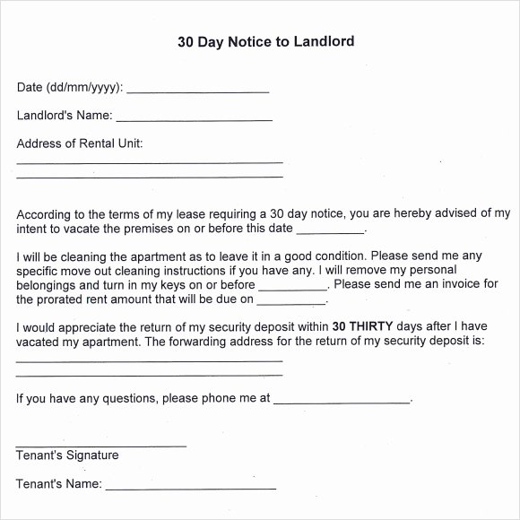 Notice to Landlord to Vacate Fresh Sample 30 Day Notice Template 10 Free Documents In Pdf