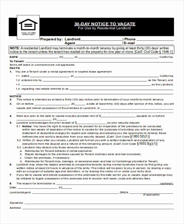 Notice to Landlord to Vacate New 39 Free Notice forms