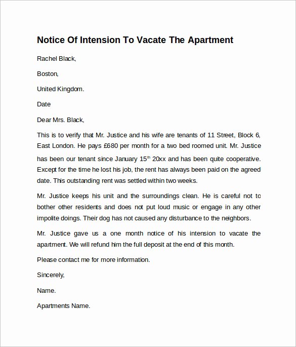 Notice to Vacate Apartment Letter Luxury 11 Sample Notice to Vacate Letters Pdf Ms Word Apple