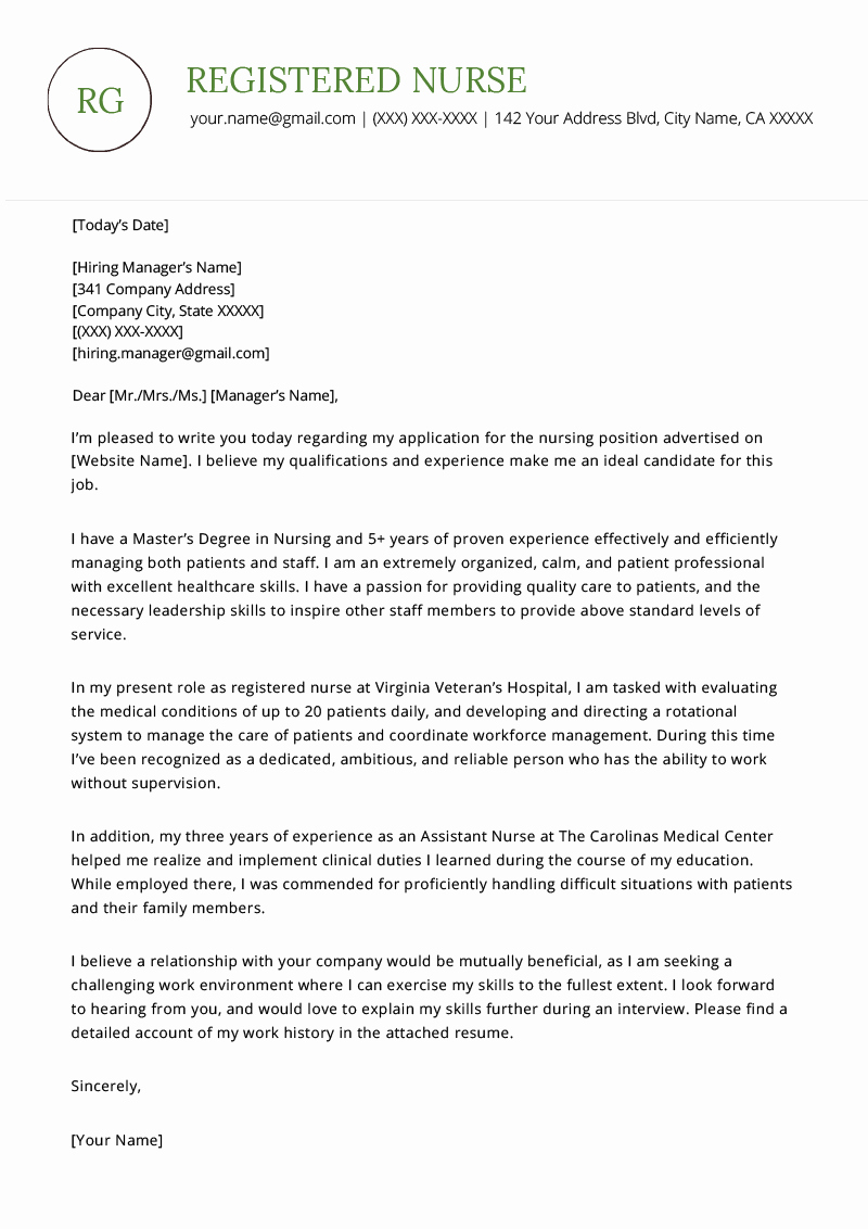 Nurse Cover Letters Examples Best Of Nursing Cover Letter Example