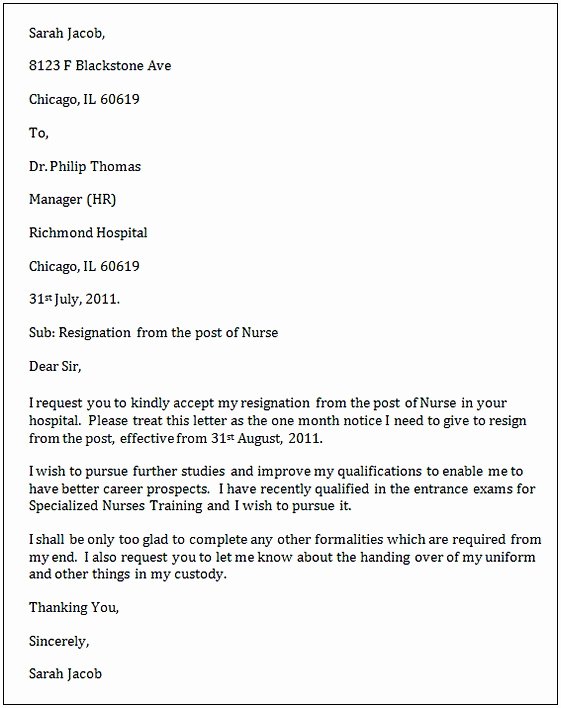 Nursing Resignation Letter Template Best Of Nursing Resignation Letter