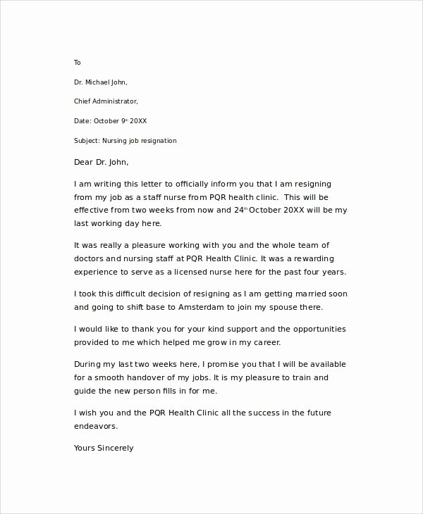 Nursing Resignation Letter Template Unique 11 Sample Nursing Resignation Letters Pdf Word