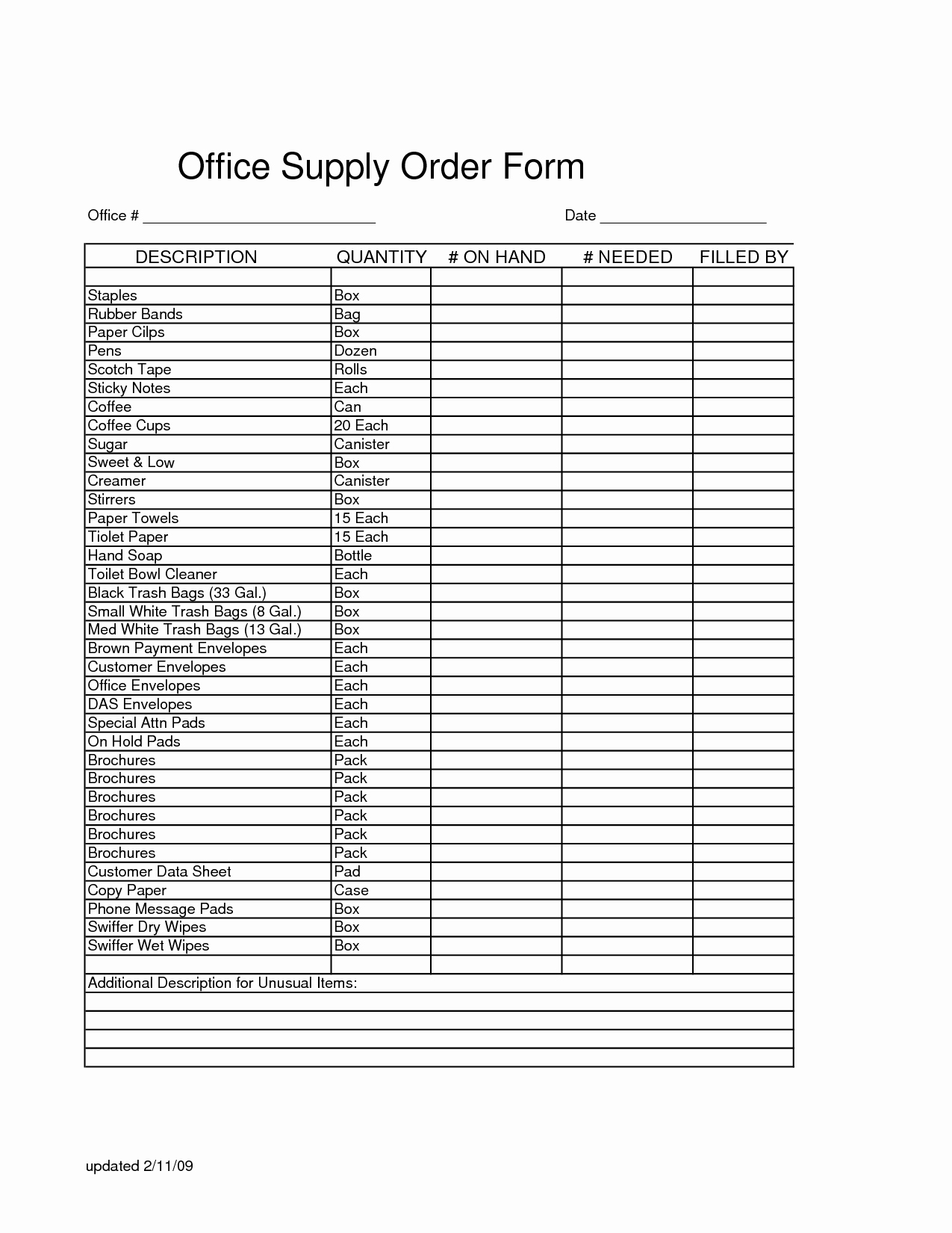 Office Supplies Request form New Fice Supply order form Template