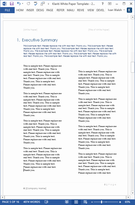 One Page Executive Summary Sample Luxury White Papers – Ms Word Templates &amp; Free Tutorials
