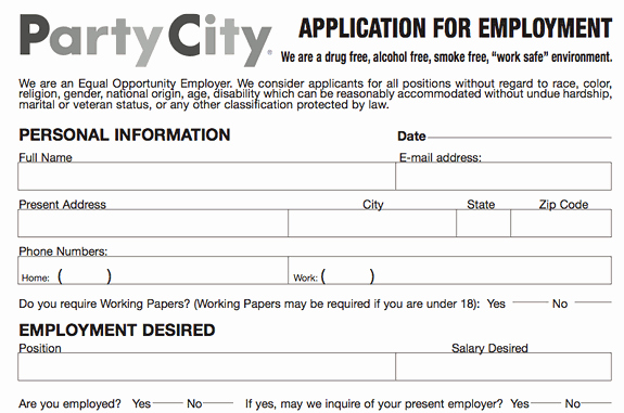 Online Printable Job Applications Best Of Party City Application Pdf Print Out