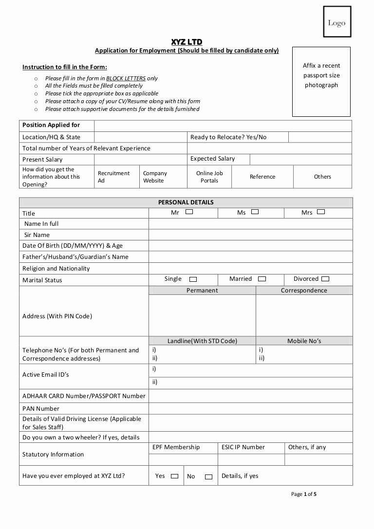 Online Printable Job Applications Elegant Employment Application form