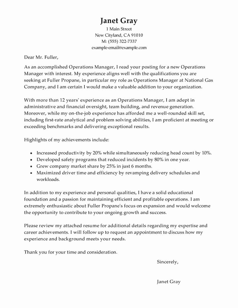 Operation Manager Cover Letter Inspirational Best Operations Manager Cover Letter Examples