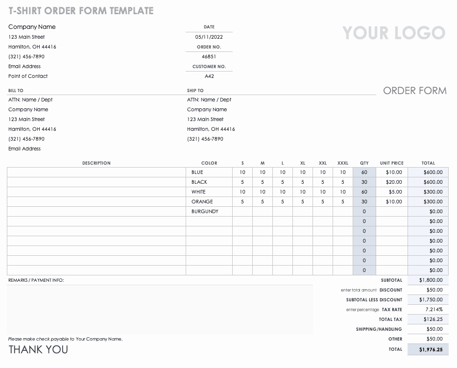 Order forms for Small Business Elegant Free order form Templates