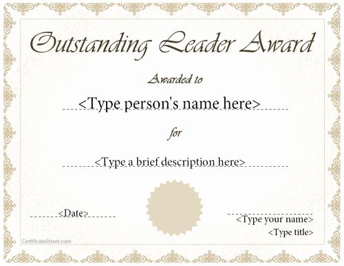 Outstanding Achievement Award Template Awesome Special Certificate Outstanding Leader Award