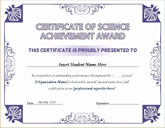 Outstanding Achievement Award Template Inspirational Science Achievement Award Certificates