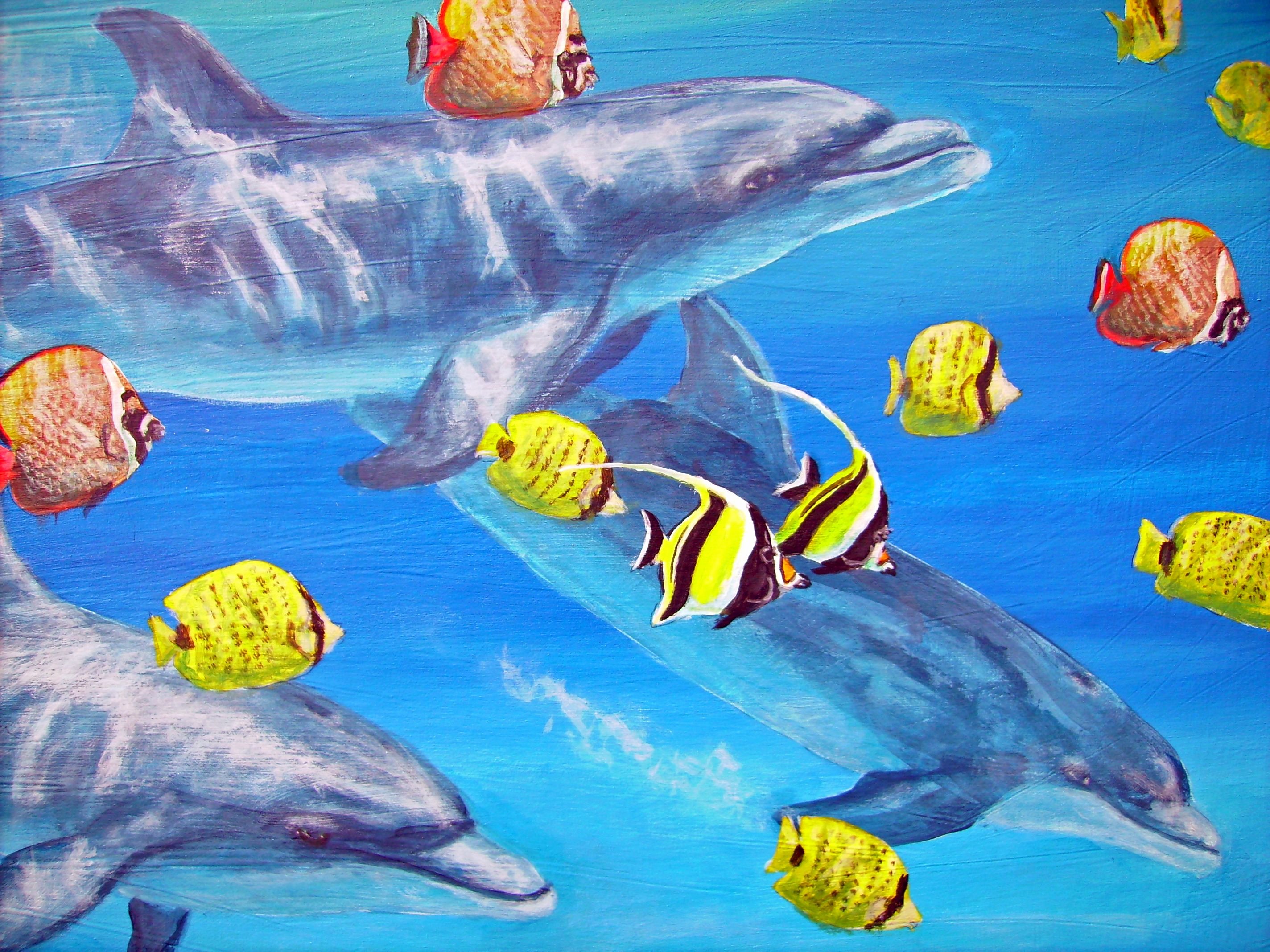 Paintings Of Fish Underwater New Painting Of Dolphins and Tropical Fish Underwater