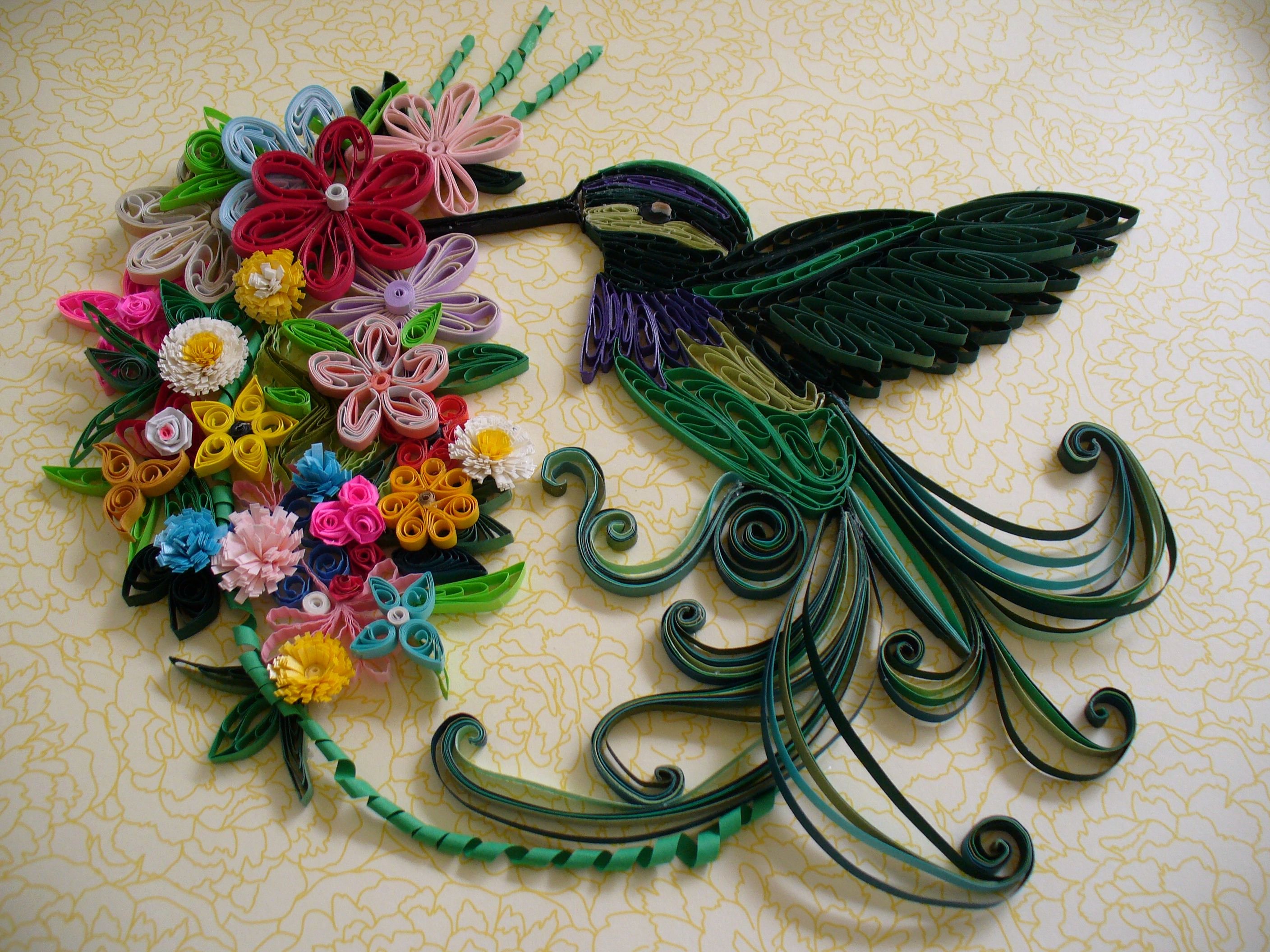 Paper Quilling Patterns Free Awesome Beautiful Quilled Hummingbird and Flower Arrangement by