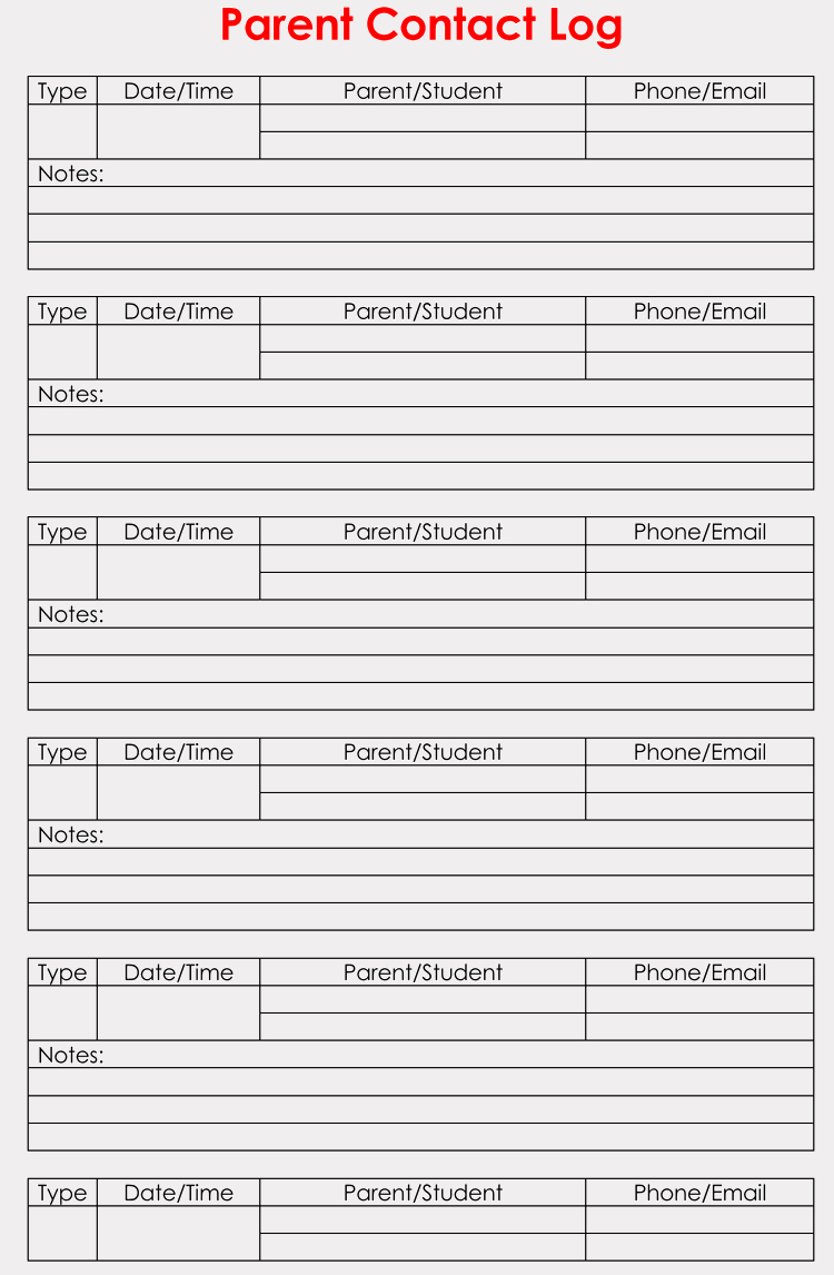 Parent Contact Log Awesome Printable Parent Contact Log Sheet Templates Excel Word
