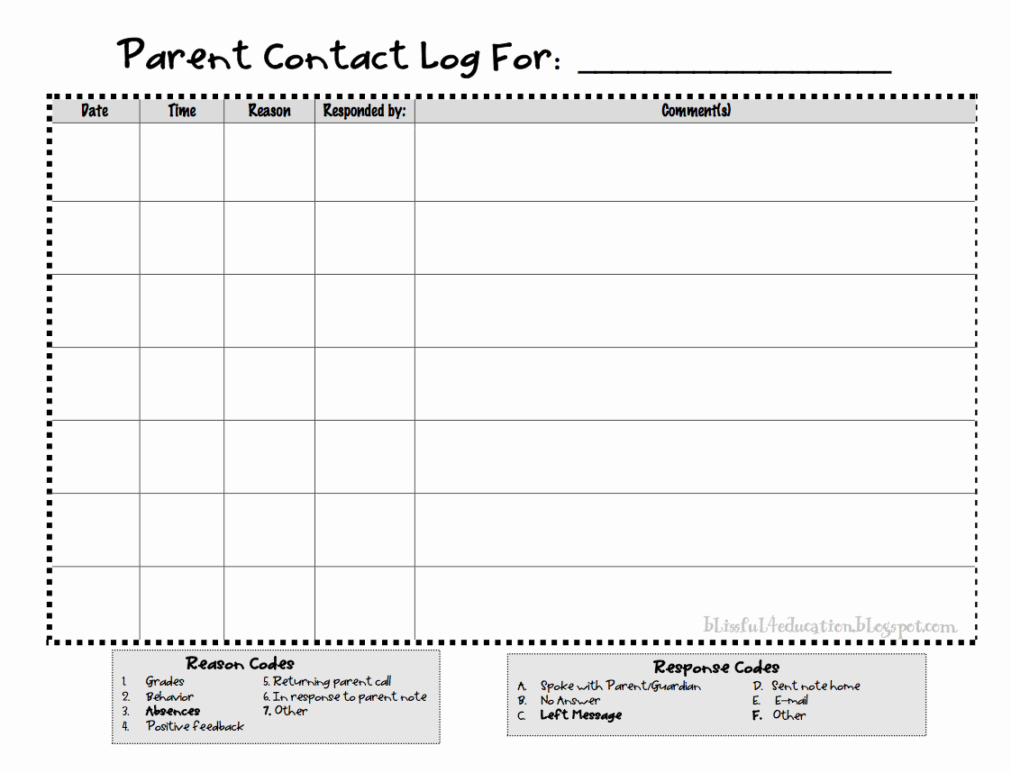 Parent Contact Log Lovely Parent Munication Log