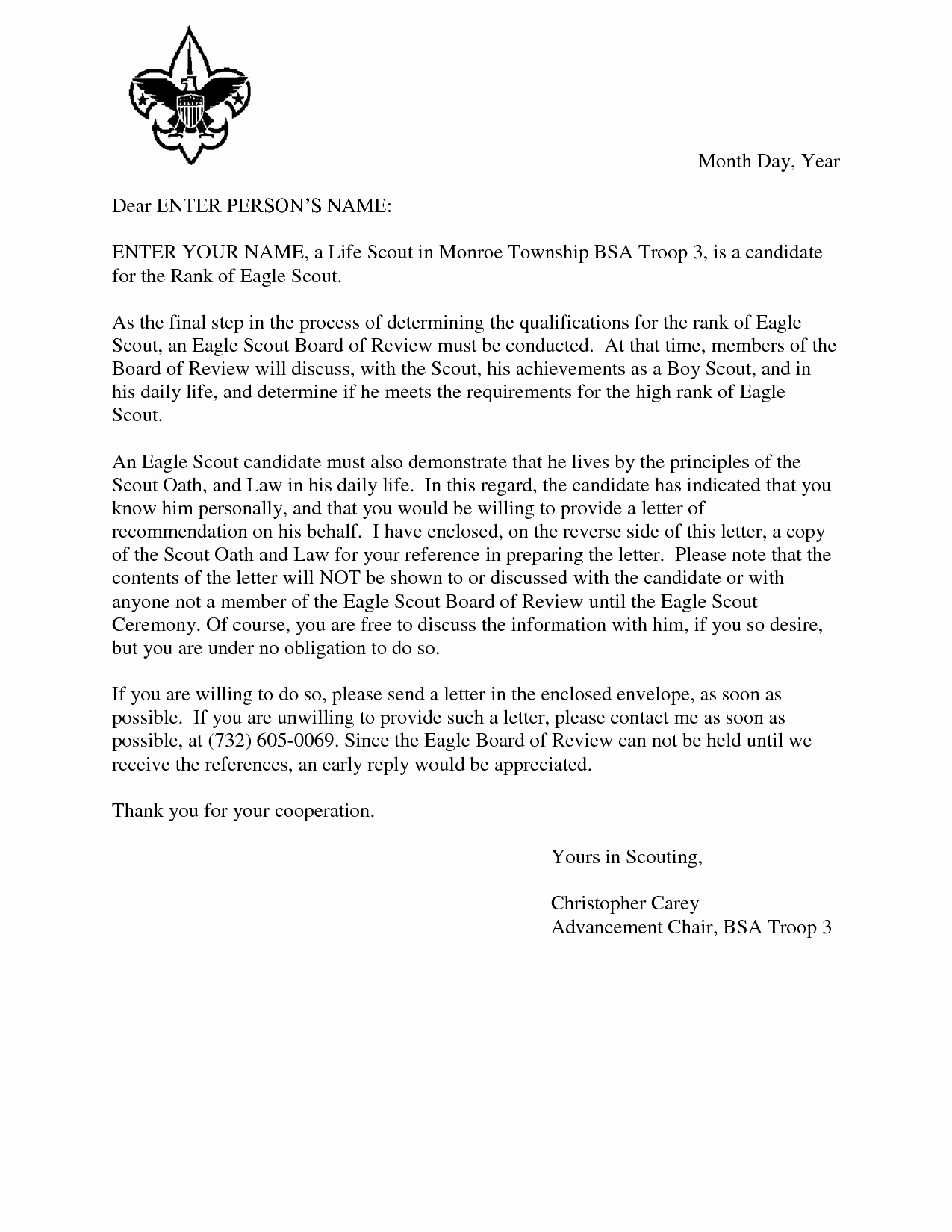 Parent Letter Of Recommendation Inspirational Eagle Scout Reference Request Sample Letter Doc 7 by