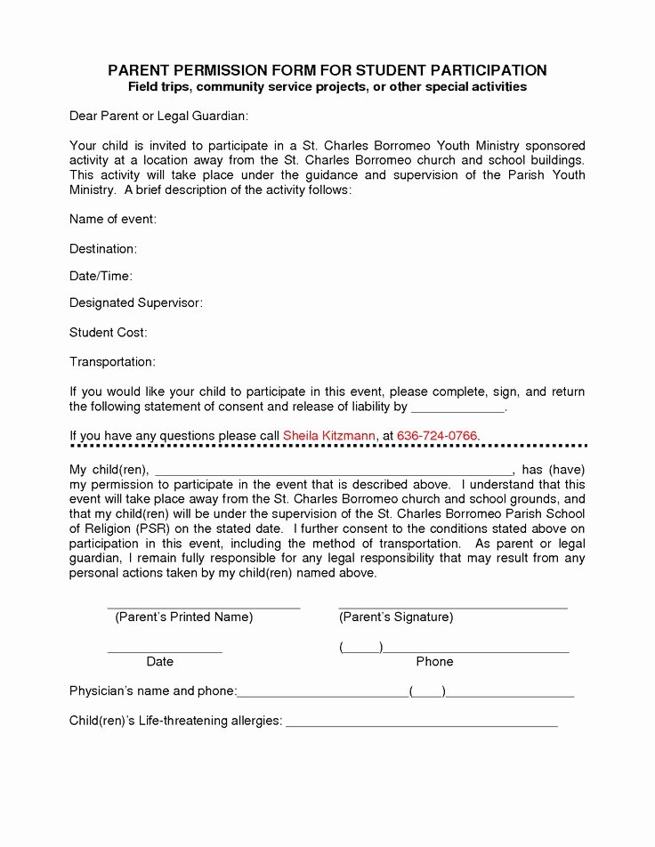Parent Permission Slip Template Best Of 10 Best Images About forms On Pinterest