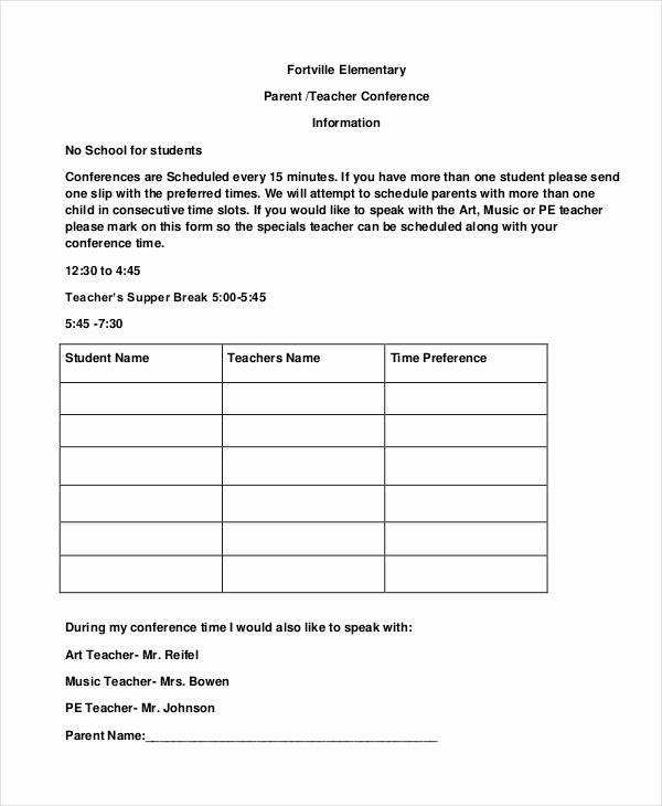 Parent Teacher Conference form Template Awesome 9 Parent Teacher Conference forms Free Sample Example