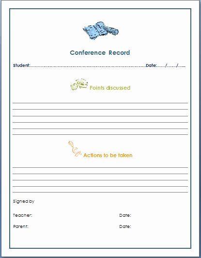 Parent Teacher Conference form Template Best Of Teacher Parent Conference Record form