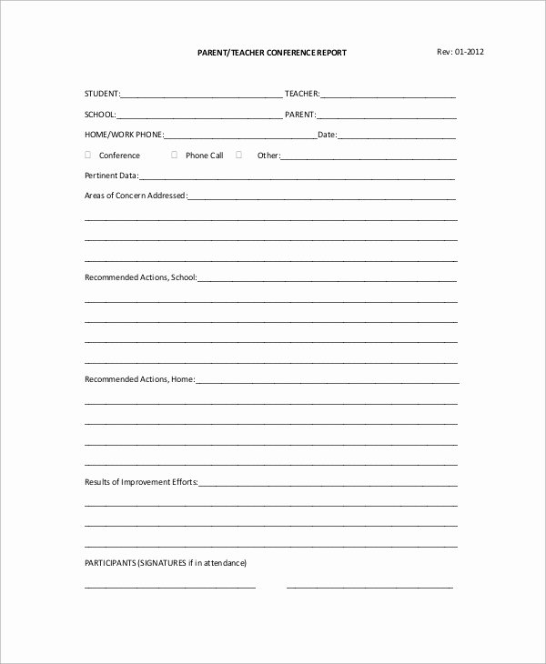 Parent Teacher Conference form Template Elegant Sample Parent Teacher Conference form 9 Examples In