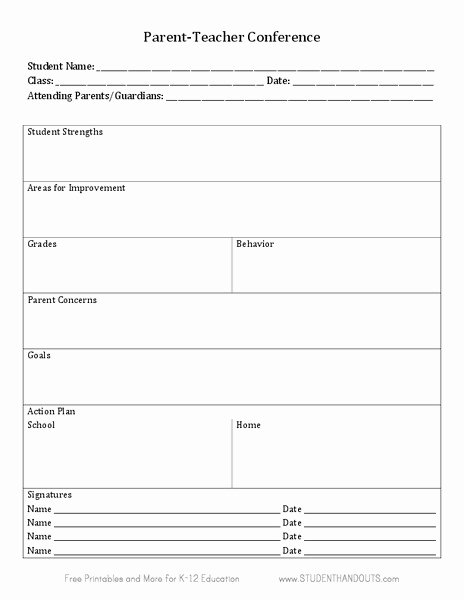 Parent Teacher Conference form Template Fresh Parent Munication Grades K 5 Collection