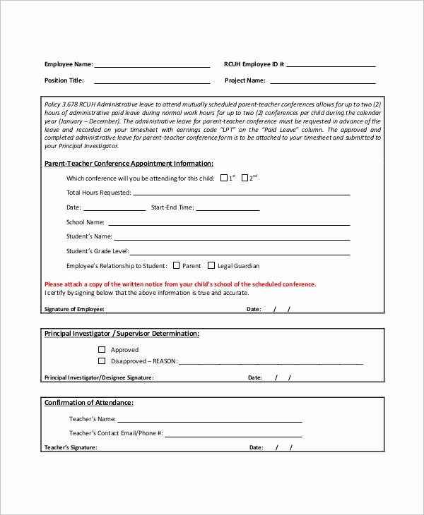 Parent Teacher Conference form Template Lovely Sample Parent Teacher Conference form 9 Examples In
