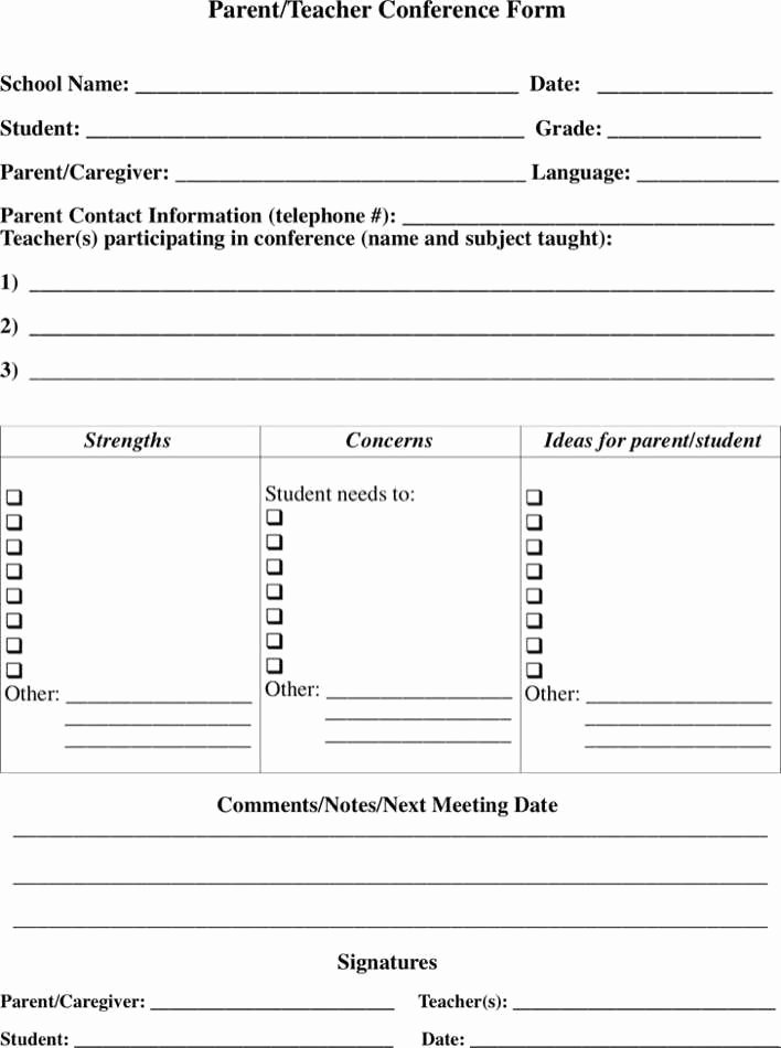 Parent Teacher Conference form Template New Download Parent Teacher Conference form 2 for Free
