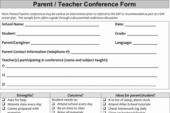 Parent Teacher Conference form Template Unique Parent and Teacher forms