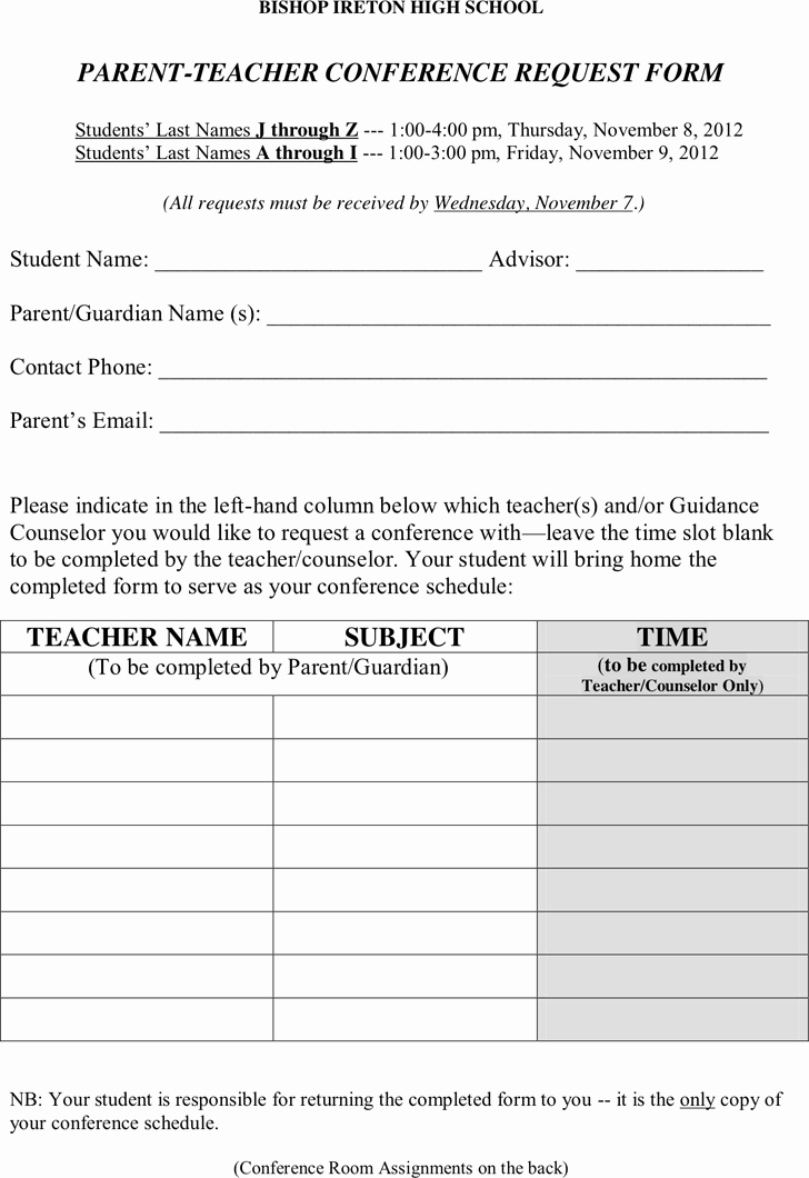 Parent Teacher Conference Sheet Lovely Parent Teacher Conference forms Template Free Download