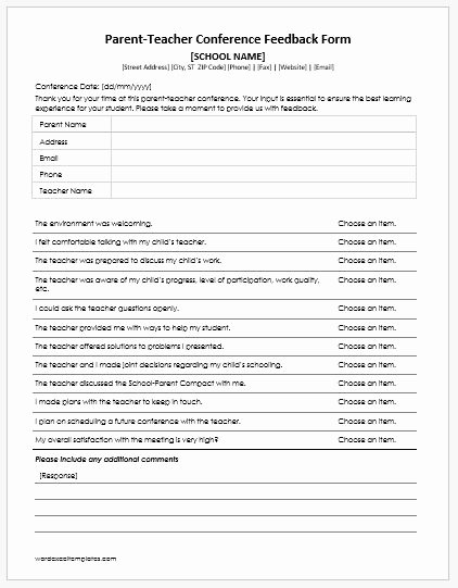 Parent Teacher Conference Sheet New Parent Teacher Conference Feedback form