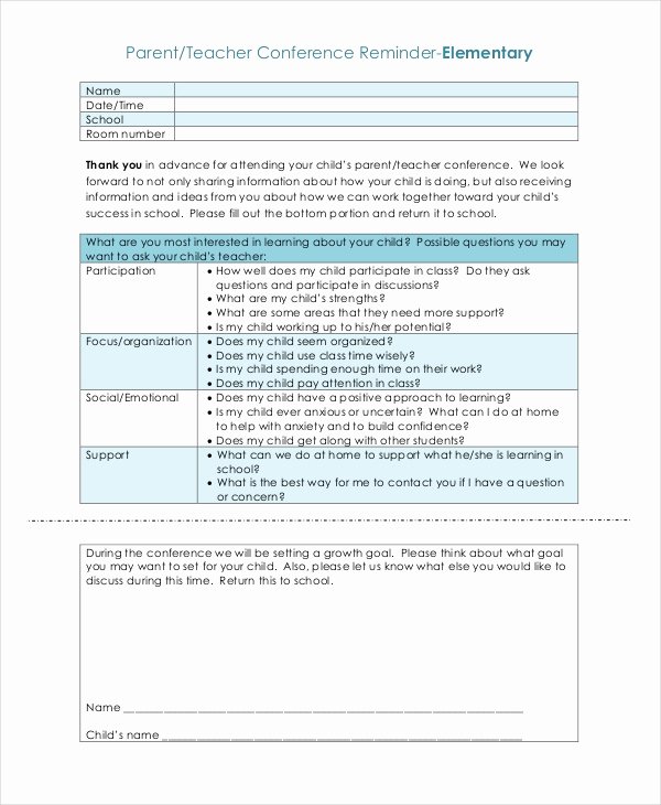Parent Teacher Conference Sheet Unique 9 Parent Teacher Conference forms Free Sample Example