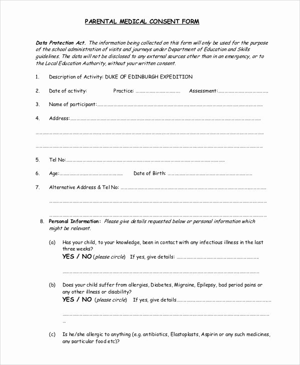 Parental Consent forms Template Inspirational Sample Medical Consent form 9 Examples In Pdf Word