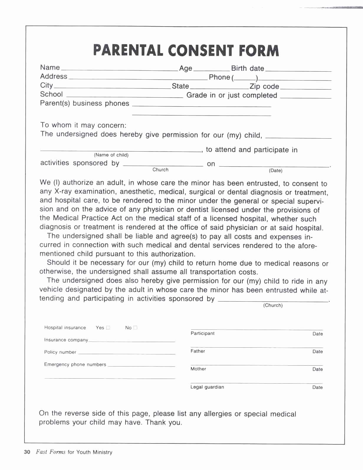 Parental Consent forms Template Lovely Parental Consent form Template
